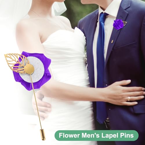 M METERXITY 24-Pack Flower Lapel Pins for Men, Golden Leaf Rose Boutonnieres Pin Groom Boutonnieres for Wedding/Dance/Part...