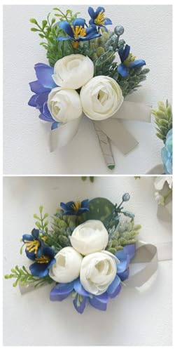 MAFELOE 2 Pieces Artificial Wrist Corsage Boutonniere Set, Grooms Groomsmen Bridal Bridesmaids Wedding Flowers Accessories...