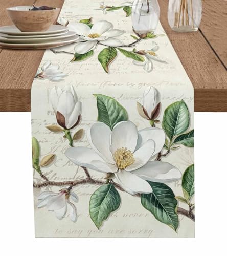 Vintage Floral Spring Table Runners 120 Inches Long, Rustic Botanical Table Runner Dresser Scarf, White Flower Farmhouse K...