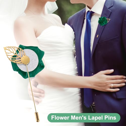 M METERXITY 48-Pack Flower Lapel Pins for Men, Golden Leaf Rose Boutonnieres Pin Groom Boutonnieres for Wedding/Dance/Part...