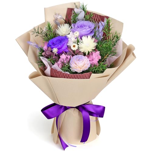 Bloom's Diary Preserved Flowers Bouquet, Flowers for Delivery Prime, Birthday Gifts for Women, Wife, Mother, Her (Purple)