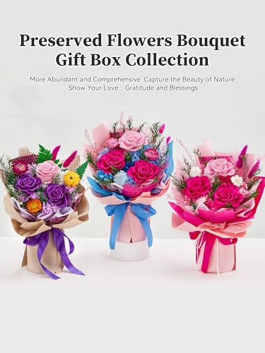 Flomoon Forever Flowers Gifts for Her, Valentines Day Preserved Flowers Bouquet Birthday Gifts for Women, Preserved Roses ...
