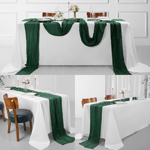 30 Pack Emerald Green Cheesecloth Table Runner 9FT Rustic Sheer Table Runners 17x108 Inch Gauze Boho Runner for Wedding Br...