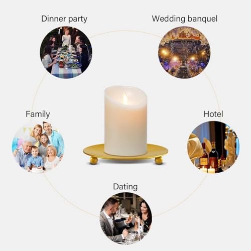 2 pcs Golden Iron Plates Candle Holders,Suitable for Home Decoration, Wedding Anniversaries, Birthday Parties, Holiday Din...