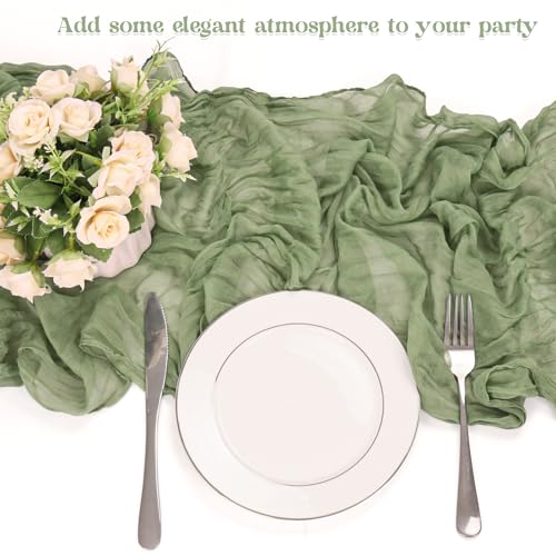 10 Pack Sage Green Cheesecloth Table Runner 10FT Boho Gauze Fabric Table Runner Vintage Rustic Sheer Runners for Wedding P...