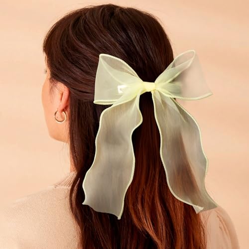 Alpinleux 2 Pcs French Yellow Bows for Hair, Silk Yarn Ribbon Elegant Hair Bow, Big Hair Bows, Hair Ribbons for Women, Fes...