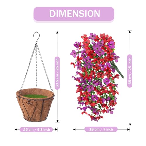 INXUGAO Artificial Hanging Flowers Plants with Basket for Outdoors, Realistic Faux Silk Daisy Flower Eucalyptus for Spring...