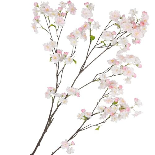 CISDUEO Cherry Blossom Branches Long Stem Artificial Flowers for Tall Vase Silk Flower Bulk White and Pink Plum Blossom Fl...