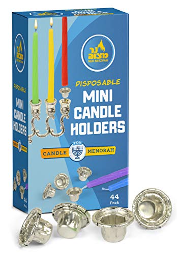 Ner Mitzvah Hanukkah Mini Candle Holders - Disposable Liner Inserts for Candle Menorah - Drip Guard Foil Cups - 44 Count -...