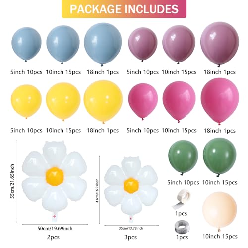 Daisy Boho Spring Flower Balloons Garland Arch Balloon with 151Pcs Dusty Rose Pink Yellow Latex Balloons for Wildflower Gr...