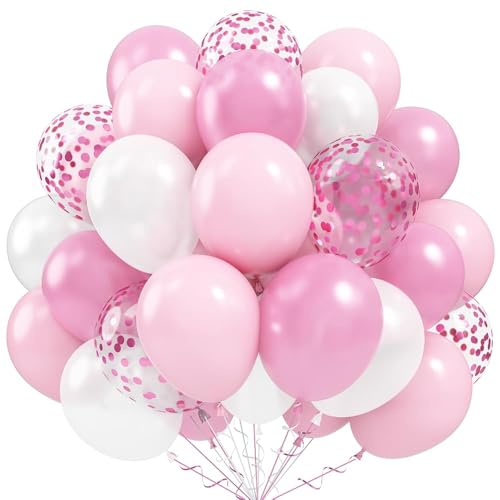Balloons Pink and White, 60 Packs 12 Inch Light Pink White Balloons with Confetti Balloons for Birthday Party Decorations ...