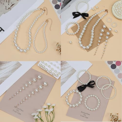 Hudinsun 1200 Pcs Pearl Beads for Jewelry Making, 5 Size Round Pearls for Bracelets Making Kit Small Pearl Filler Beads wi...