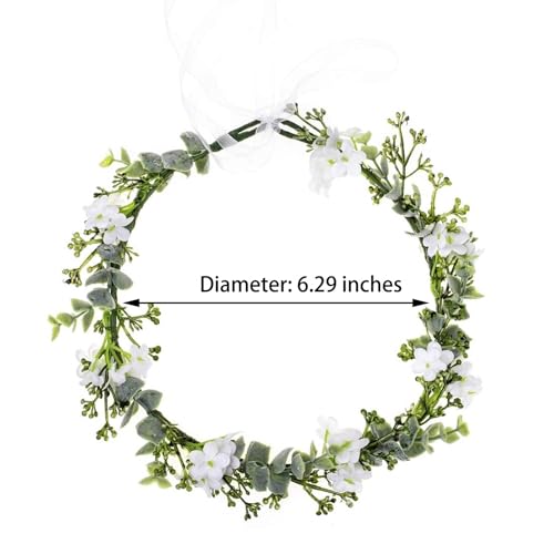 Vividsun Bridal Green Leaf Crown Bohemian Headpiece Floral Headband Photo Prop (white flower)