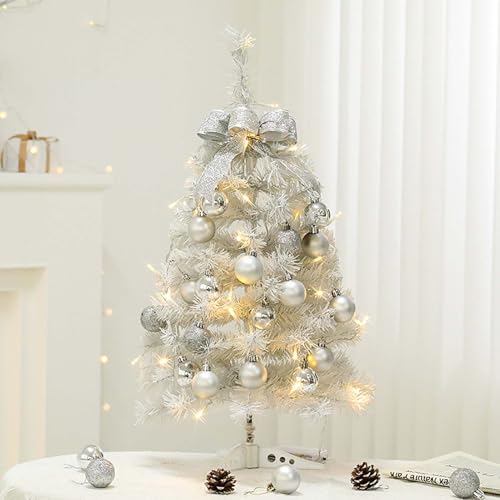 24 Count Small Silver Ornaments for Mini Christmas Tree, Small Shatterproof Christmas Tree Ornaments Balls Party Decoratio...