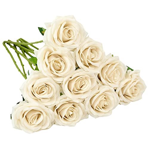 IUKnot Artificial Rose 10pcs Open Flower Bouquet Faux Rose Stems for Wedding Arrangement, Bridal Bouquet, Centerpiece, Fak...