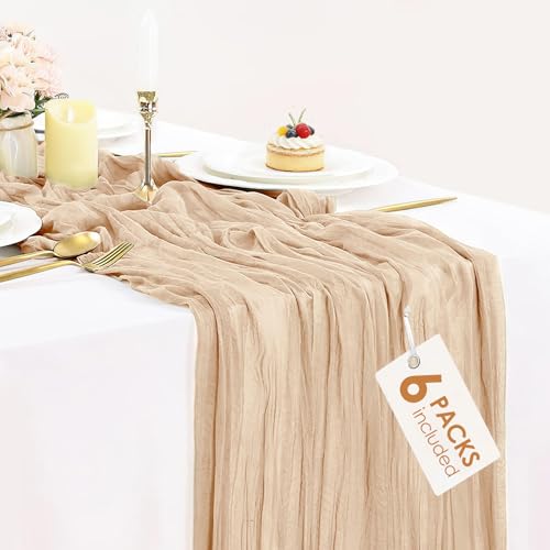 6 Pack Champagne Cheesecloth Table Runners New Year Cheese Cloth Table Runner 10FT Boho Sheer Gauze Runner 35x120 Inches L...
