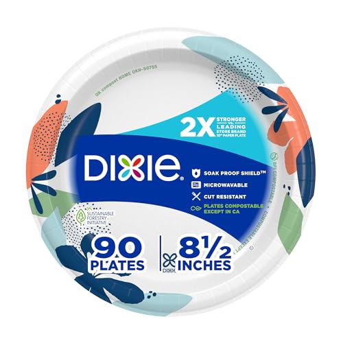 Dixie Medium Paper Plates, 8.5 Inch, 90 Count, 2X Stronger, Microwave-Safe, Soak-Proof, Cut Resistant, Disposable Plates F...