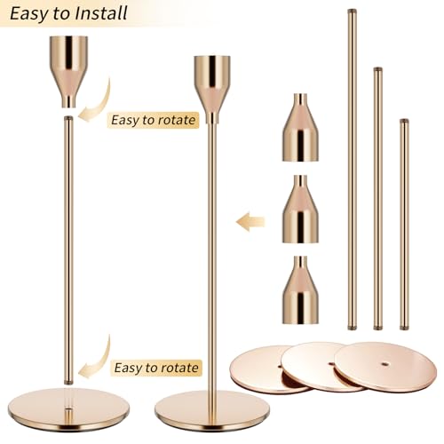 Pink Gold Candle Holders Set of 12 - Candlestick Holders for Taper Candles - Metal Material & Modern Decorative - Fits 3/4...
