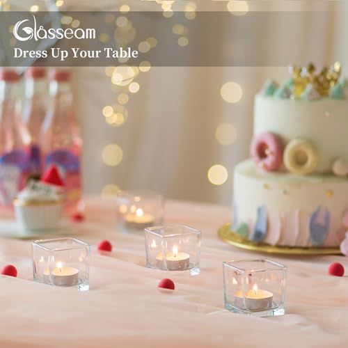 Glasseam Glass Votive Candle Holders: Set of 6 Clear Square Tealight Holder Small Tea Light Holders for Table Centerpiece ...