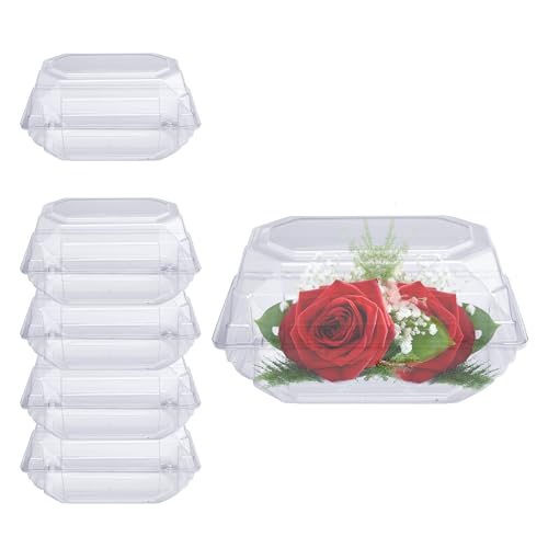 Curtis Wagner Plastics CW-754 Clear Medium Corsage Flower Boxes (5-Pack) - 8" x 5" x 4" Size, Plastic Floral Containers fo...