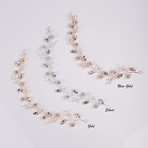 YERTTER Bridal Flower Pearl Headband Wedding Crystal Floral Headband Beads Opal Hair Band Crystal Vine Rhinestone Headband...