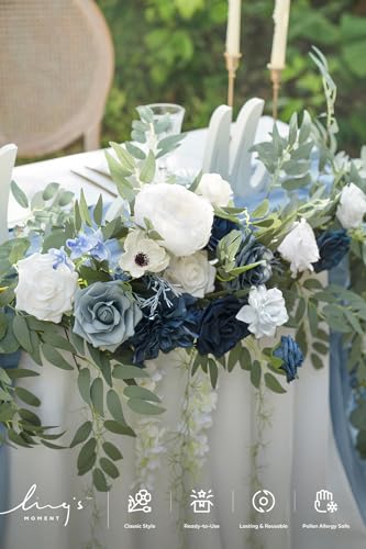 Ling's moment 9FT Spring Flower Garland- Wedding Arch Flowers for Backdrop Decoration, Eucalyptus & Rose, Artificial Flora...