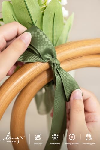 Ling's moment 8pcs Wedding Artificial Aisle Pew Flowers Chair Decorations White & Sage Green Arrangements with Chiffon Rib...