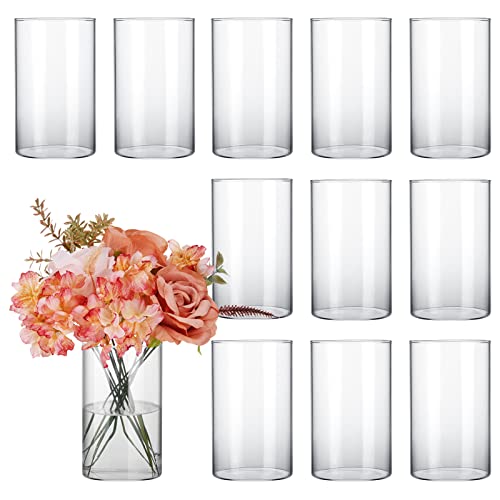 CUCUMI 12pcs Glass Cylinder Vases for Centerpieces, Flower Vases Wedding Decorations, 6 Inch Tall Glass Candle Holder for ...
