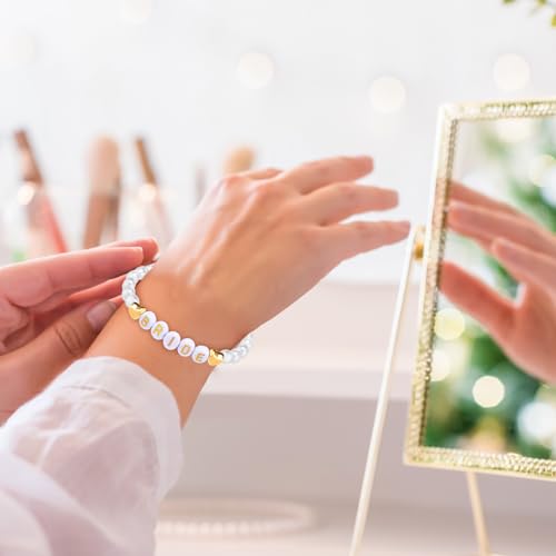 Misdary 7 Pcs Bachelorette Party Favors Wedding Gifts Bride Pearl Beaded Bracelets Team Bride Letter Beaded Bracelets for ...