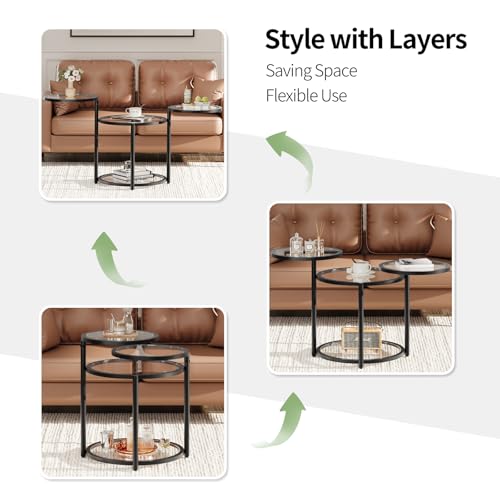 Curlaky Round Glass Coffee Table - 4 Tier Coffee Tables for Living Room with Rotating Top, Circle Coffee Table with Storag...