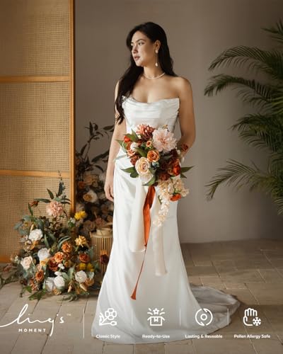 Ling's Moment Artificial Flowers Fake Silk Dahlia Faux Foam Roses Combo for DIY Wedding Bouquets Centerpieces Arrangements...