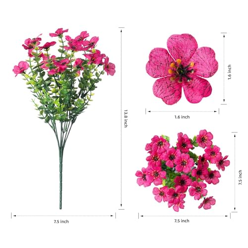 HyeFlora Artificial Flowers for Outdoor Indoor Garden Home Decoration, Faux Flower Daisy with Eucalyptus Leaves Fake Plant...