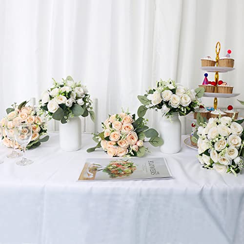 HOMENERGY Set of 6 Bridesmaid Bouquets for Wedding - 7 Inch Artificial Ivory Flower Bouquet for Party Ceremony Anniversary...