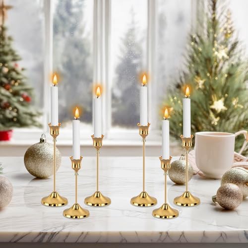 6pcs Gold Candle Holders, Candlestick Holders Taper Candle Holders for Pillar Candles Sticks Holder Decor Halloween Christ...