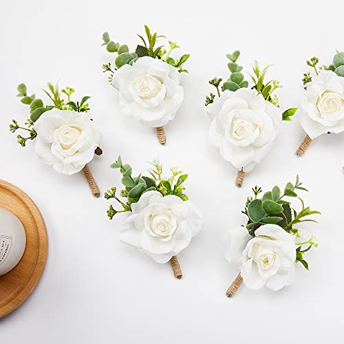 Meldel White Ivory Rose Wrist Corsage Boutonniere for Men Wedding Wrist Flower Corsage Hand Flower for Bride Bridesmaid Pr...