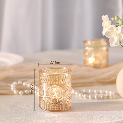 MATAHUM 24 Pcs Gold Votive Candle Holders, Glass Tealight Candle Holders for Home Decor, Wedding Table Centerpiece, Birdal...