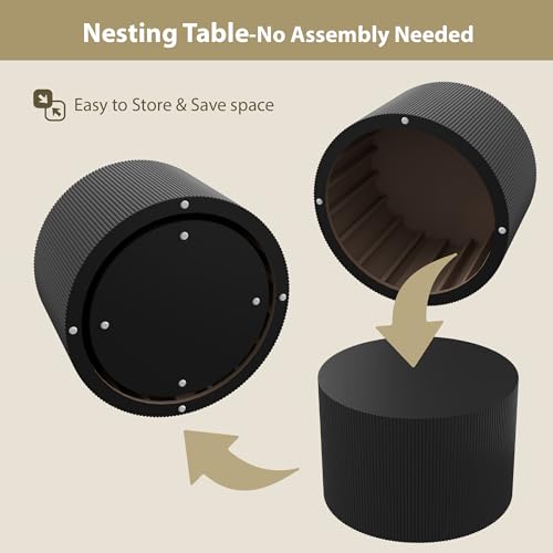 Furnivado Black Round Coffee Table Set of 2, Modern Wooden Nesting Coffee Tables for Living Room, No Assembly Required Cir...