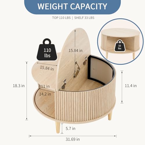 DUMOS Coffee Table, Round Coffee Tables with Storage, Fluted Center Table for Living Room, 31.69" Mid Century Modern Table...