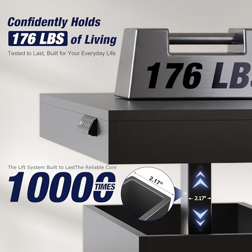 Homkdom 39.4" Electric Lift Top Coffee Table, Adjustable Height Table with Storage & LED Light, Coffee Tables for Living R...