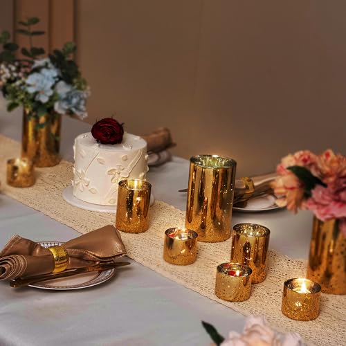 CHILL RECIPE Gold Cylinder Vases Glass Candle Holders Bulk, Mercury Hurricane Candle Holder Small Flower Vases for Centerp...