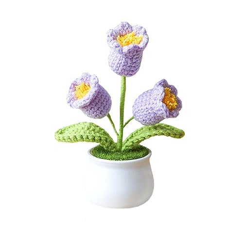 Eluckya Crochet Flowers Artificial,Small Potted Knitted Orchid of The Bell Flowers for Car Dashboard, Cute Car Crochet Cen...