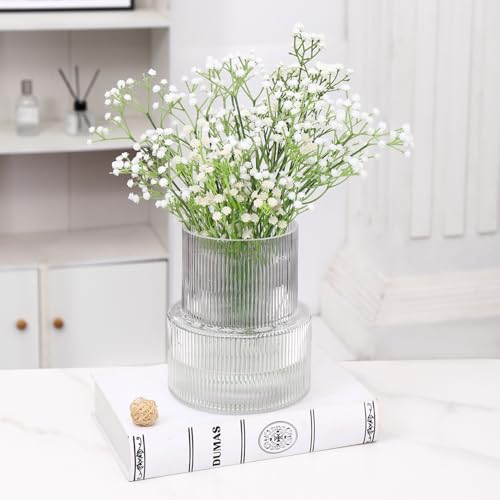 YANWE1 Ribbed Glass Vase, Flower Vase, Fluted Clear Vases for Flowers, Modern Vases for Living Room, Dining Table, Entrywa...