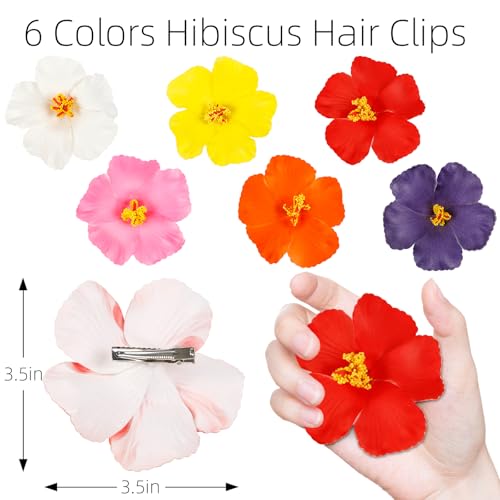 6Pcs Hawaiian Flower Hair Clips for Women 3.5 Inch Artificial Tropical Flower Clips Hibiscus Hair Clip Hair Accessories fo...