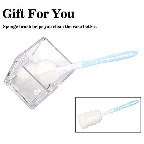 HWASHIN Set of 6 Square Glass Vases 4 x 4 Inch, Clear Cube Flower Vases with Sponge Brush, Candle Holders, Decorative Cent...