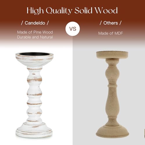 Candeldo Wood Candle Holders for Pillar: Rustic Candles Holder Set of 3 Tall Table Centerpiece Decor Wooden White Farmhous...