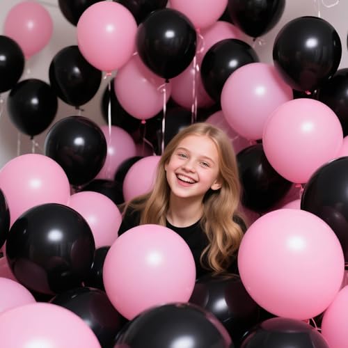 110pcs Black Balloon 12 inch, Black Latex Balloons for Birthday Party Baby Shower Wedding(with 2 Ribbons).