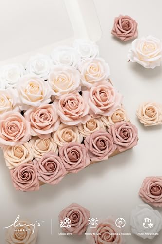 Ling's moment Artificial Flowers Fake Silk Roses Faux Foam Flower Combo for DIY Wedding Bouquets Centerpieces Arrangements...