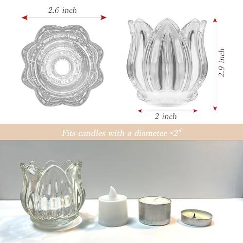 VIVAHEARTH Tulip Votive Candle Holders Set of 6, Tea Light Candle Holder Glass for Table Centerpiece, Tealight Candle Hold...