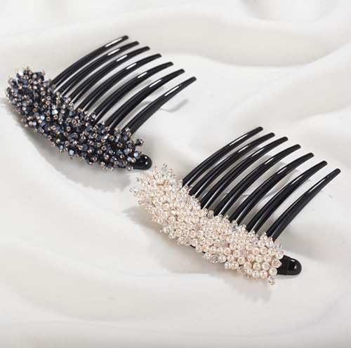 Pearls Hair Side Comb for Women, Rhinestones Hair Combs Pins 7 Teeth Side Hairpins Accessories Crystal Vintage Headpieces ...