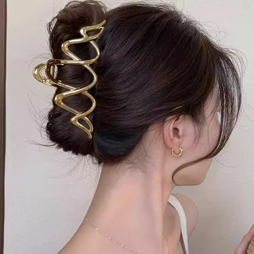 1 Pack Metal Gold Hair Claw Clips for Women French Y2k Wave Shape Hair Clips Strong Hold Big Jaw Clips Exquisite Irregular...
